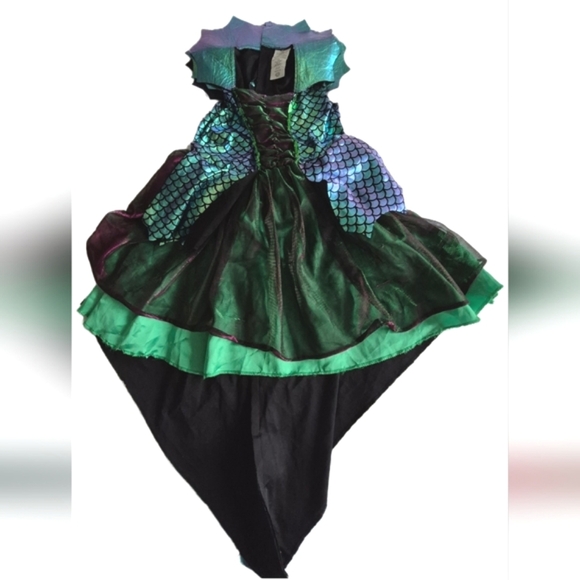 Girls Green/Purple Embellished Dragon Costume Tulle Dress Halloween Party - Picture 9 of 12